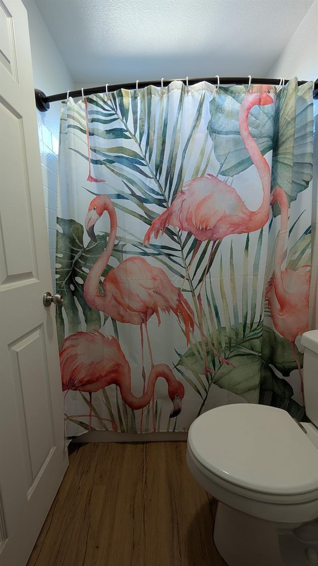 452 Rancho Mirage Rd, Madera, CA 93638 - bathroom featuring wood finished floors and a shower with curtain