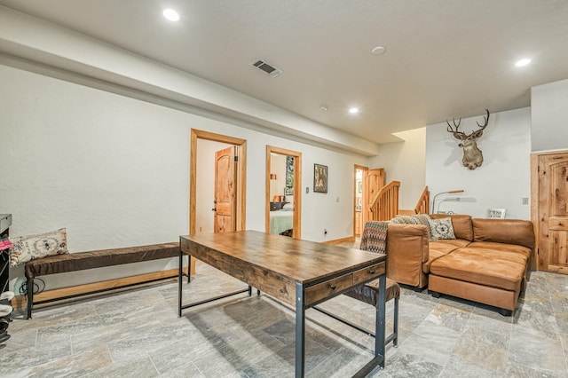 40862 Village Pass Ln, Shaver Lake, CA 93664 - recreation room with recessed lighting and light stone finish flooring