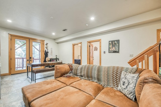 40862 Village Pass Ln, Shaver Lake, CA 93664 - living area featuring french doors and recessed lighting