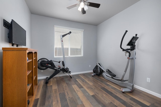 3143 Celeste Ave, Clovis, CA 93619 - exercise room featuring ceiling fan and dark wood-type flooring