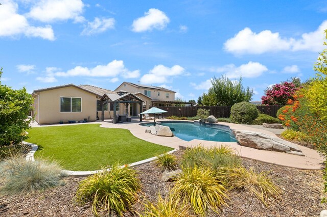 3143 Celeste Ave, Clovis, CA 93619 - view of pool featuring a gazebo, a fenced backyard, and a patio