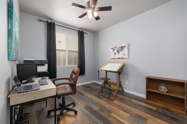 3143 Celeste Ave, Clovis, CA 93619 - home office with a ceiling fan and wood finished floors