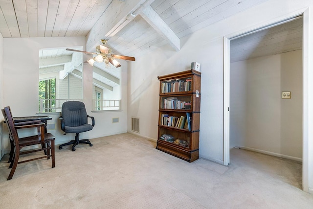 5630 N El Adobe Dr, Fresno, CA 93711 - office space featuring carpet flooring, a ceiling fan, and wood ceiling