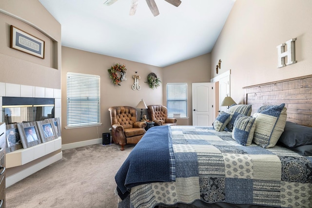 8194 N 5th St, Fresno, CA 93720 - bedroom featuring carpet flooring, vaulted ceiling, and ceiling fan