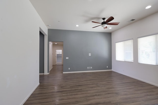 879 Hermosa Ave, Clovis, CA 93619 - spare room with a ceiling fan, recessed lighting, and dark wood-type flooring