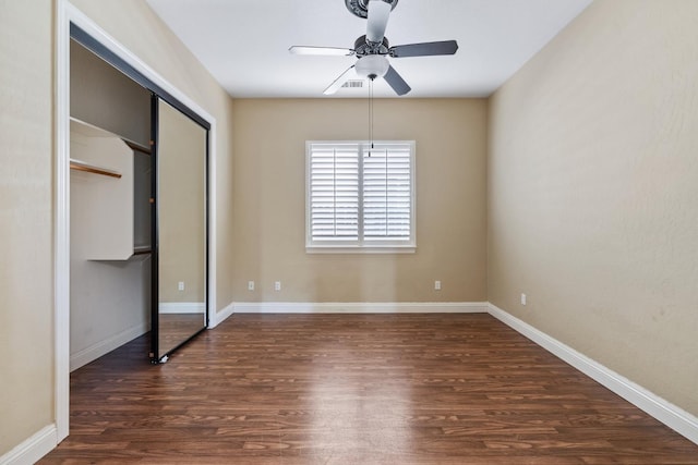 5857 W Modoc, Visalia, CA 93291 - unfurnished bedroom featuring wood finished floors, a ceiling fan, and a closet