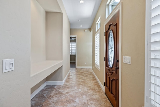5857 W Modoc, Visalia, CA 93291 - entryway with a ceiling fan and a textured wall