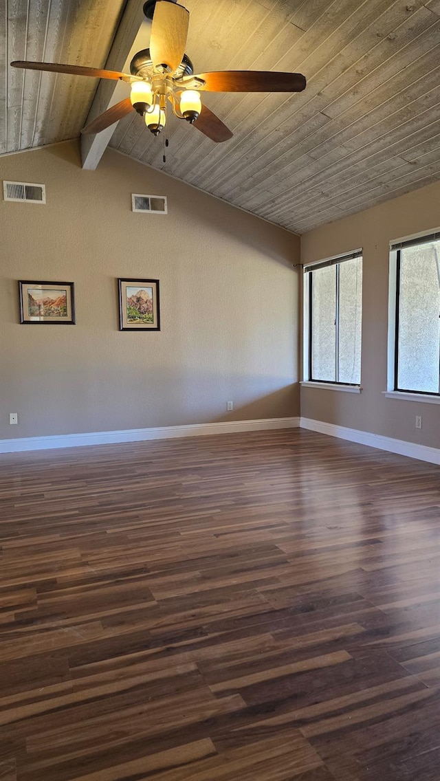 1386 E El Paso Ave, Fresno, CA 93720 - empty room with wood ceiling, dark wood-style flooring, and a ceiling fan