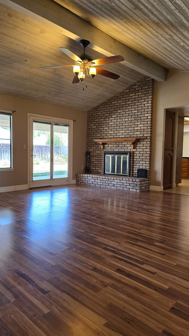 1386 E El Paso Ave, Fresno, CA 93720 - unfurnished living room featuring ceiling fan, wood finished floors, and a fireplace