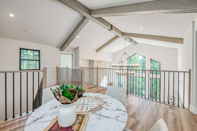 42732 Granite Cir, Shaver Lake, CA 93664 - dining area featuring a chandelier, healthy amount of natural light, light wood-type flooring, and recessed lighting