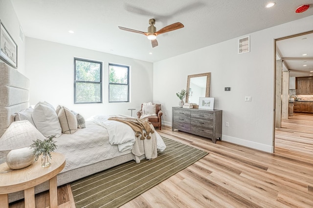 42732 Granite Cir, Shaver Lake, CA 93664 - bedroom featuring light wood-style floors, recessed lighting, and ceiling fan