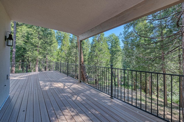 42732 Granite Cir, Shaver Lake, CA 93664 - wooden deck with view of wooded area