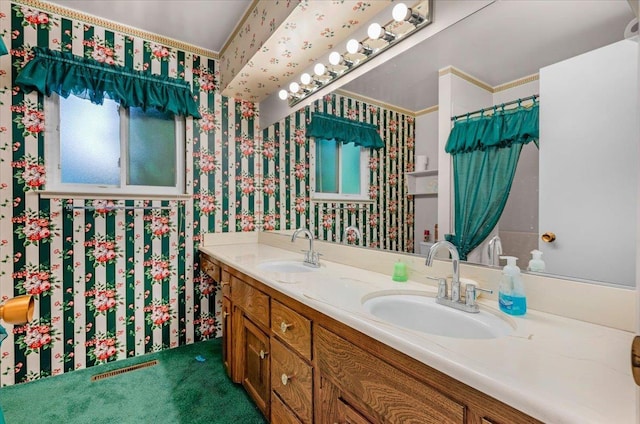 1649 W Menlo, Fresno, CA 93711 - bathroom featuring wallpapered walls and double vanity