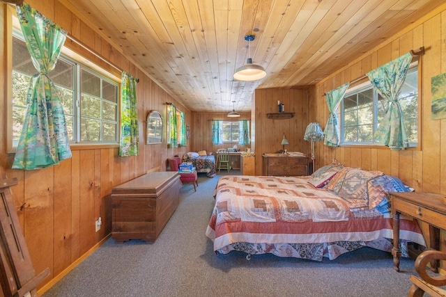 48675 Todd Eymann Rd, Miramonte, CA 93641 - bedroom featuring carpet, wood walls, and wooden ceiling