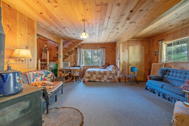 48675 Todd Eymann Rd, Miramonte, CA 93641 - carpeted bedroom with wood walls and wooden ceiling