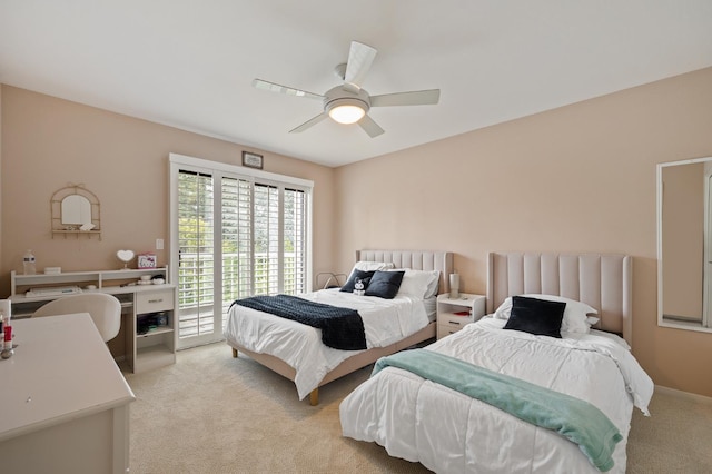 2734 W Bluff Ave, Fresno, CA 93711 - bedroom with access to outside, light carpet, and a ceiling fan