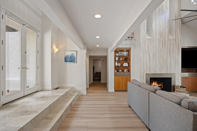 2734 W Bluff Ave, Fresno, CA 93711 - hall featuring recessed lighting, french doors, and light wood-style flooring