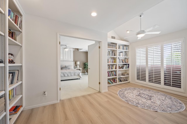 2734 W Bluff Ave, Fresno, CA 93711 - living area with ceiling fan, wood finished floors, and lofted ceiling