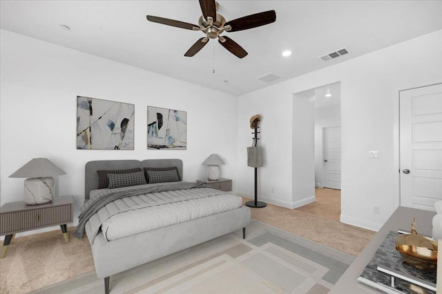 2062 N Osmun Ave, Clovis, CA 93619 - bedroom featuring light carpet, recessed lighting, and a ceiling fan