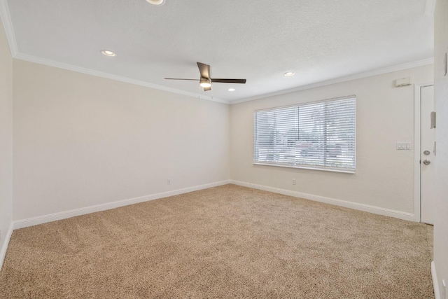 3012 W Santa Ana Ave, Fresno, CA 93722 - spare room with carpet floors, a ceiling fan, ornamental molding, and recessed lighting