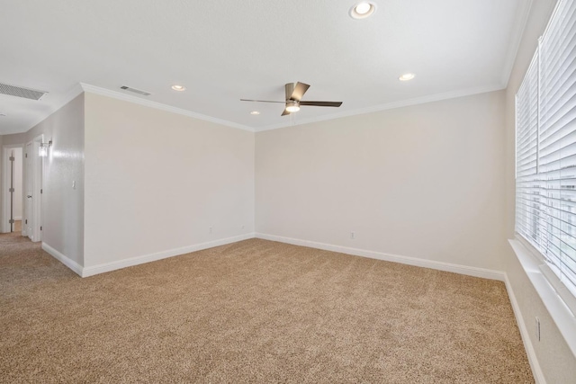 3012 W Santa Ana Ave, Fresno, CA 93722 - unfurnished room with light carpet, a ceiling fan, recessed lighting, and ornamental molding