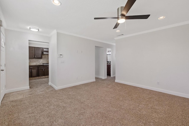 3012 W Santa Ana Ave, Fresno, CA 93722 - empty room with ceiling fan, light carpet, crown molding, and recessed lighting