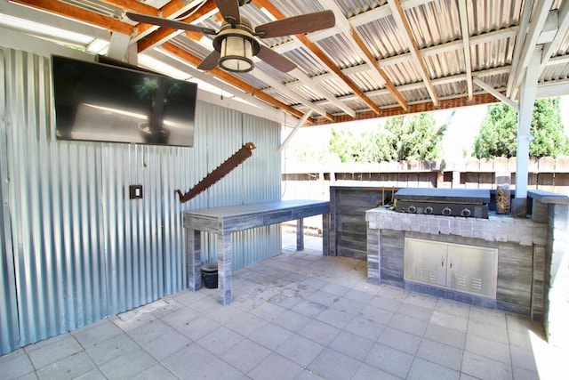 3377 E Richert Ave, Fresno, CA 93726 - view of patio / terrace with an outdoor kitchen and ceiling fan