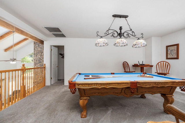 40416 Wild Rose Ln, Shaver Lake, CA 93664 - playroom featuring carpet floors, a ceiling fan, and pool table