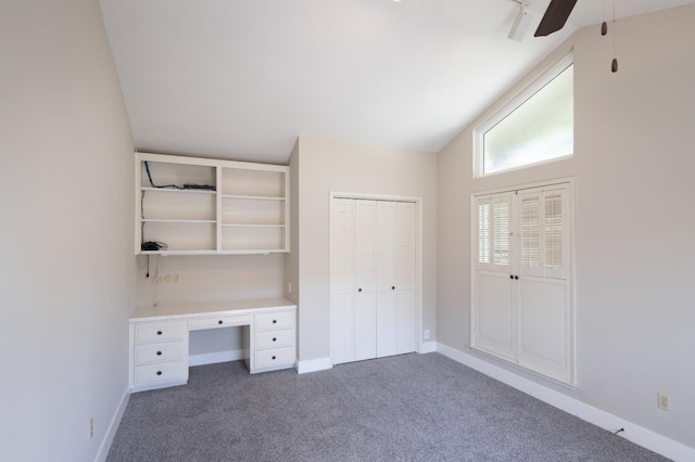 2805 W Spruce Ave, Fresno, CA 93711 - unfurnished office with dark carpet, ceiling fan, and vaulted ceiling