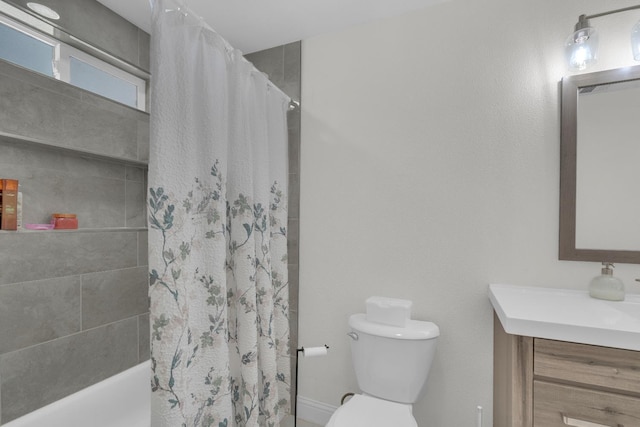 1383 N Safford Ave, Fresno, CA 93728 - full bathroom with vanity and shower / bath combo with shower curtain