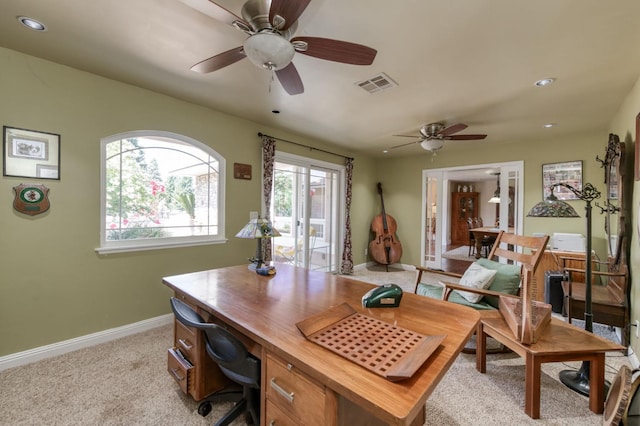 10311 E San Jose Ave, Clovis, CA 93619 - office area with ceiling fan, light carpet, and recessed lighting