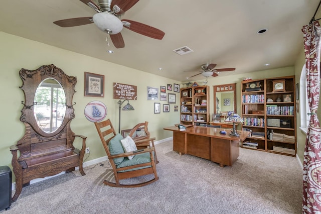 10311 E San Jose Ave, Clovis, CA 93619 - home office featuring ceiling fan, carpet floors, and recessed lighting
