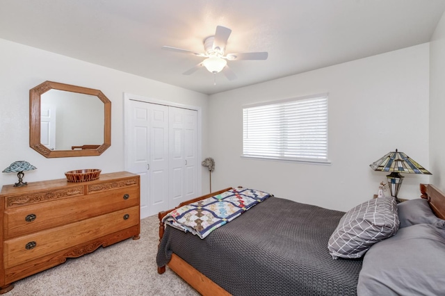 10311 E San Jose Ave, Clovis, CA 93619 - bedroom featuring a closet, light carpet, and ceiling fan