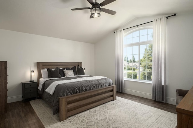 632 W Palo Alto Ave, Clovis, CA 93612 - bedroom featuring multiple windows, lofted ceiling, wood finished floors, and ceiling fan