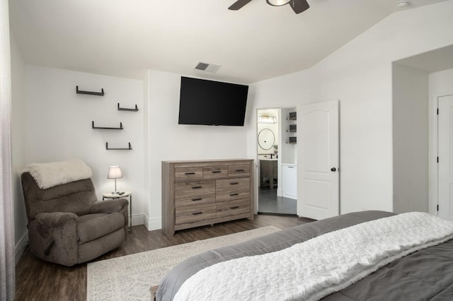 632 W Palo Alto Ave, Clovis, CA 93612 - bedroom featuring vaulted ceiling, wood finished floors, and a ceiling fan