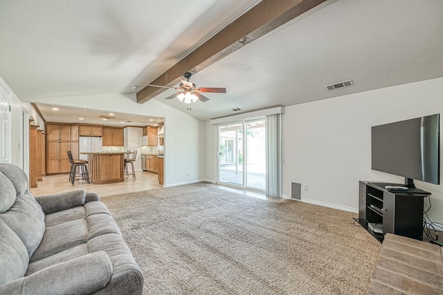 3348 W Sierra Ave, Fresno, CA 93711 - unfurnished living room featuring a ceiling fan, recessed lighting, and light carpet