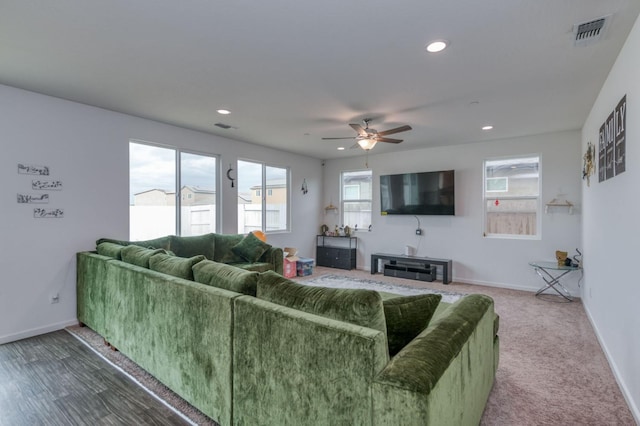 14288 W El Mar Ave, Kerman, CA 93630 - living area featuring a ceiling fan and recessed lighting