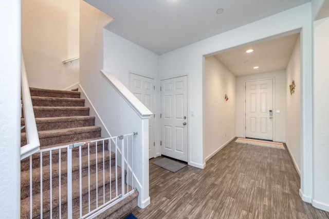 14288 W El Mar Ave, Kerman, CA 93630 - foyer entrance featuring wood finished floors, stairs, and recessed lighting