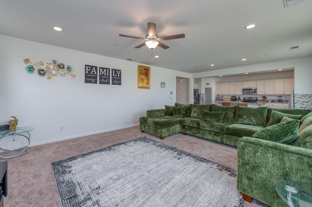 14288 W El Mar Ave, Kerman, CA 93630 - carpeted living area with recessed lighting and ceiling fan