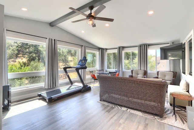 43295 Running Deer Dr, Coarsegold, CA 93614 - living room with plenty of natural light, ceiling fan, recessed lighting, and wood finished floors