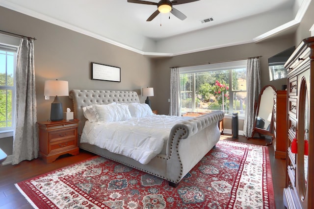 43295 Running Deer Dr, Coarsegold, CA 93614 - bedroom featuring wood finished floors, ornamental molding, and ceiling fan