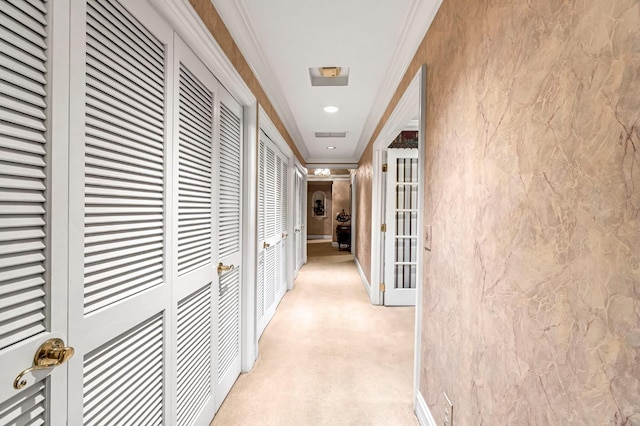 1917 Evergreen Pl, Madera, CA 93637 - hallway featuring ornamental molding and light carpet