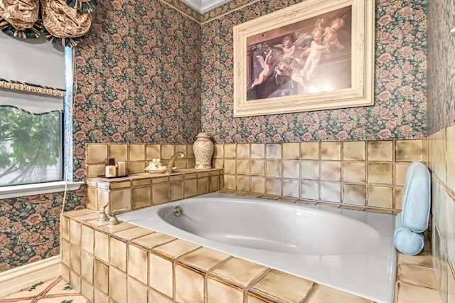 1917 Evergreen Pl, Madera, CA 93637 - bathroom with wallpapered walls and a garden tub