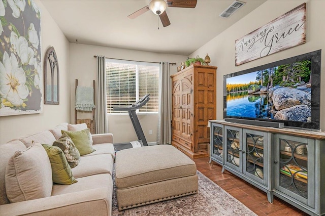 3982 Flint Ave, Clovis, CA 93619 - living room featuring ceiling fan and dark wood finished floors