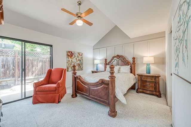 7047 N Teilman Ave Unit 102, Fresno, CA 93711 - carpeted bedroom with access to exterior, lofted ceiling, and a ceiling fan