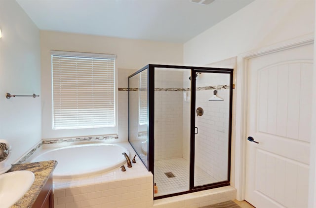 4367 Salem Ln, Clovis, CA 93619 - full bath featuring a bath, a stall shower, and vanity