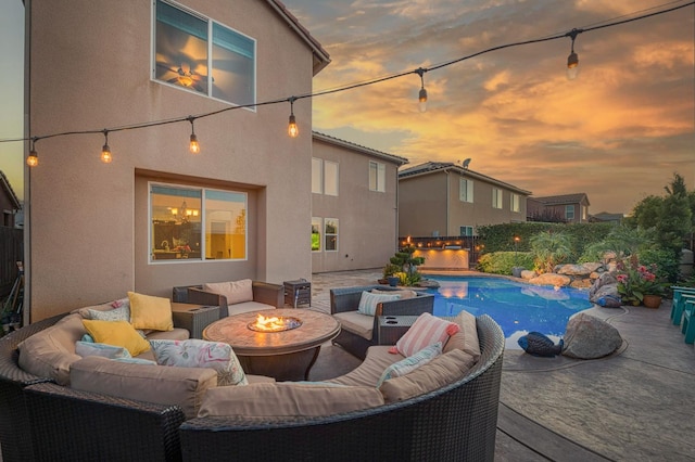 4367 Salem Ln, Clovis, CA 93619 - view of swimming pool featuring an outdoor living space with a fire pit and a patio