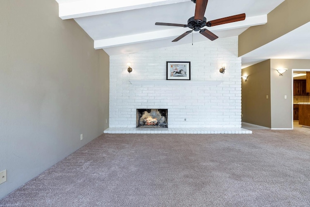 2076 W Calimyrna Ave Unit 102, Fresno, CA 93711 - unfurnished living room with ceiling fan, carpet, and a brick fireplace