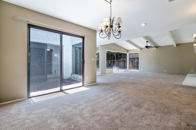 2076 W Calimyrna Ave Unit 102, Fresno, CA 93711 - empty room with carpet floors, a chandelier, and ceiling fan