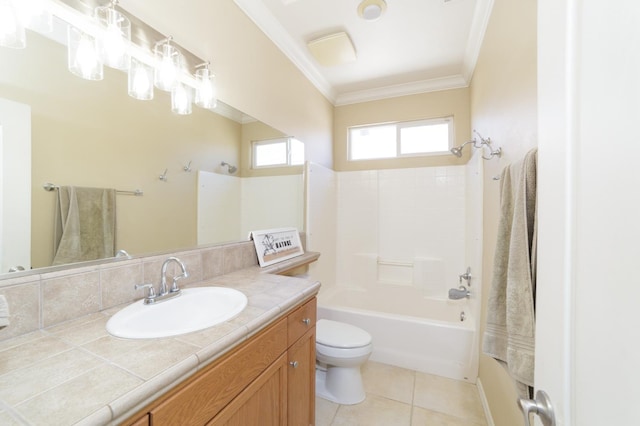 4001 W Fig Tree Ln, Fresno, CA 93722 - bathroom with crown molding, vanity, shower / washtub combination, and tile patterned floors